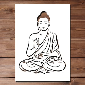 Pochoir bouddha - A4 A3 taille 190 microns Mylar réutilisable flexible décoration d'intérieur artisanat zen bouddhisme méditation motif Om tissu peinture murale