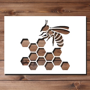 Plantilla de panal de abeja (tamaño A5, A4 y A3, 190 micras, reutilizable, flexible, para decoración del hogar, manualidades, abeja, reina, miel, patrón, pintura para tela)