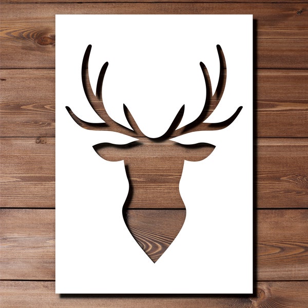 Deer Head Stencil A4 A3 Size 190 Micron Mylar Reusable Flexible Home Decor Craft Buck Stag Antlers Silhouette Pattern Fabric Wall Painting