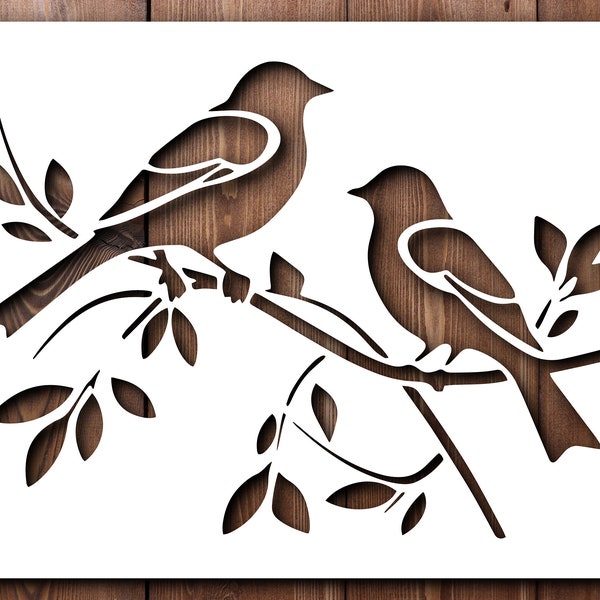 Birds on Branch Stencil A4 A3 Size 190 Micron Mylar Reusable Flexible Home Decor Craft Yoga Meditation Pattern Fabric Wall Painting