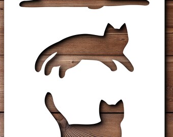Plantilla de 3 diseños de gatos, tamaño A4/A3, 190 micras, Mylar, reutilizable, flexible, decoración del hogar, manualidades, casa, lindos animales, muebles, tela, pintura de pared