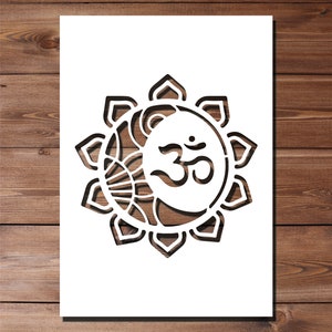 Pochoir fleur mandala Om - A4 A3 190 microns Mylar réutilisable flexible décoration d'intérieur Artisanat Zen méditation bouddhisme Bouddha motif peinture