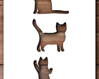 Plantilla de gatos y gatitos, tamaño A4/A3, 190 micras, Mylar, reutilizable, flexible, decoración del hogar, manualidades, casa, lindos animales, muebles, tela, pintura de pared
