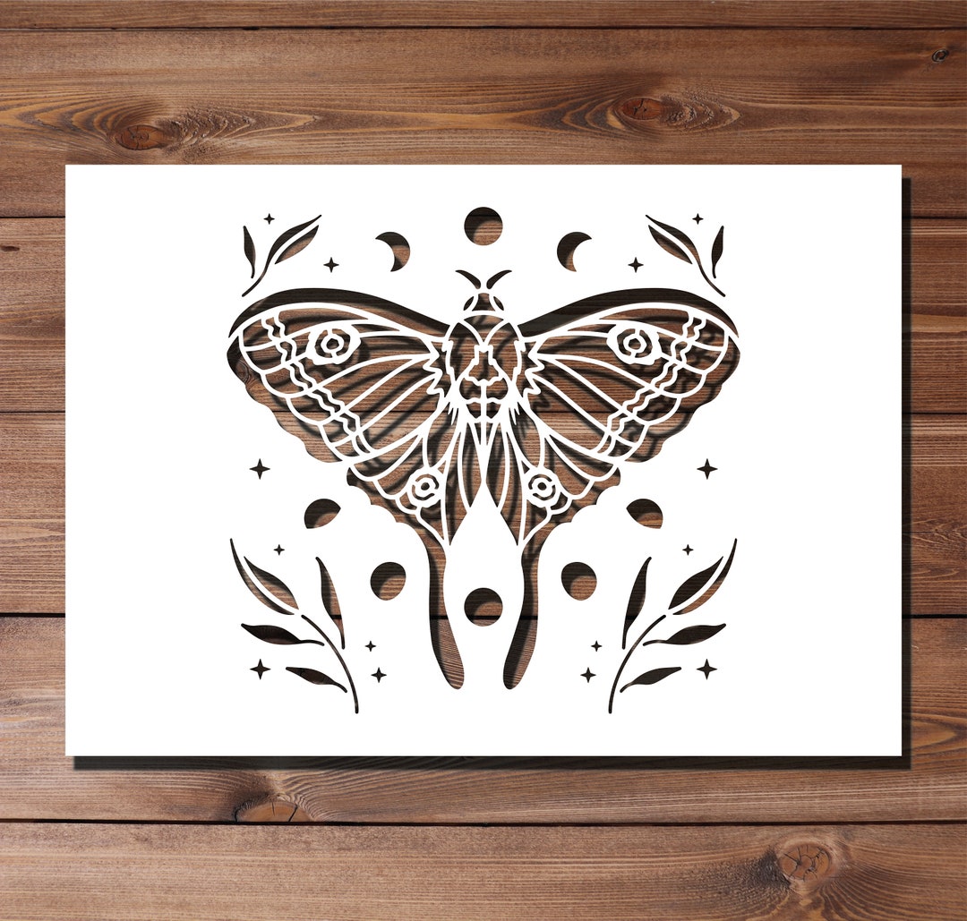 Moth Moon Cycle Stencil A4 A3 Size 190 Micron Mylar Reusable Flexible moth-moon-cycle-stencil-a4-a3-size-190-micron-mylar-reusable-flexible