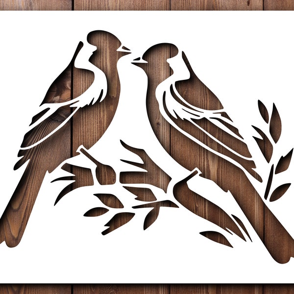 Birds on Branch Stencil A4 A3 Size 190 Micron Mylar Reusable Flexible Home Decor Craft Forest Wood Tree Nest Nature Fabric Wall Painting