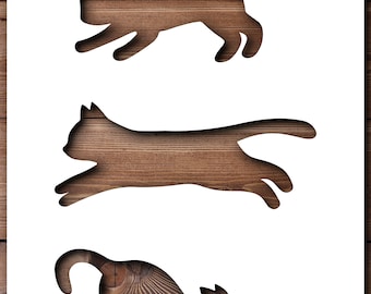 Plantilla con forma de gato, tamaño A4/A3, 190 micras, Mylar, reutilizable, flexible, decoración del hogar, manualidades, decoración de casas, animales lindos, muebles, tela, pintura de pared