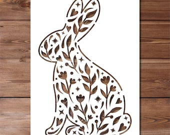 Rabbit Flowers Stencil - A4 A3 Size - 190 Micron Mylar Petals Reusable Flexible Home Decor Craft Leaves Trellis Pattern Wall Painting
