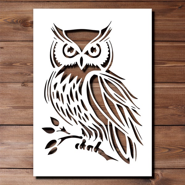 Eule Schablone A4 A3 Größe 190 Micron Mylar Wiederverwendbare Flexible Wohnkultur Handwerk Greifvogel Wald Baum Möbel Stoff Wandbild