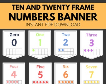 Ten Frame and Twenty Frame Number Banner Bunting for Classroom or Homeschool Decor. Math Learning Resources for home and school, Preschool.