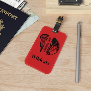 Etiqueta de equipaje del jugador de Lacrosse, regalo único de Boy's Lax para jugador, entrenador, mamá, papá, compañeros de equipo Navidad personalizada con nombre, número y equipo