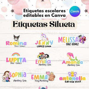Editable Kids Name Labels Canva Template, Silhouette Stickers for School, Silhouette PNG, Printable School Labels for Supplies