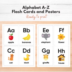 Cartões flash do alfabeto, cartões A-Z, alfabeto imprimível, letras coloridas, letras A-Z, alfabeto engraçado, decoração de sala de aula, crianças pré-escolares
