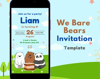 We Bare Bears Invitation Template, Escandalosos Invitation, Bears Invite, Panda, Polar, Pardo Invite, The Bears Invitation Party