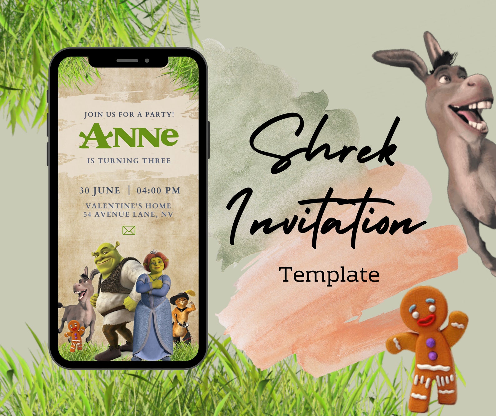 Shrek Digital Invitation Template, Shrek Party Invite, Funny Shrek's