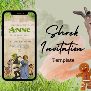 Shrek Digital Invitation Template, Shrek Party Invite, Funny Shrek&#39;s Characters Invitation