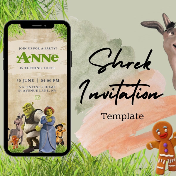 Shrek Digital Invitation Template, Shrek Party Invite, Funny Shrek's Characters Invitation