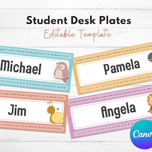 Editable Student Desk Plates, Student Name Labels, Student Desk Tags, Desk name tags, Cute Animal Edition, Funny Desk Plates