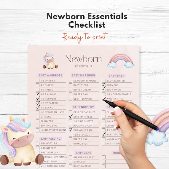 Newborn Essentials Checklist, Baby Registry Checklist, First Baby List, New Baby Checklist Printable, Baby Planner Printable