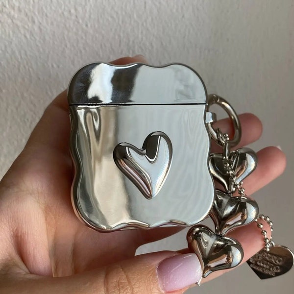 Kawaii Heart Airpods Case With Silver Keychain, Sparkling Star Clear AirPods Case AirPods 1, 2, Gen 3, Pro, Pro2 Case Cute AirPods Covers