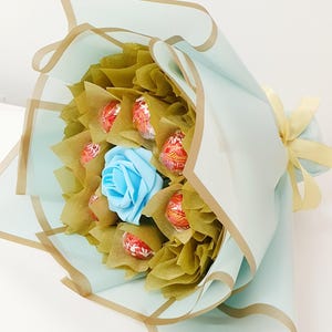 Chocolate Bouquet: Ferrero Rocher & Lindt Gift, Handmade Sky Blue