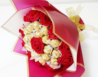 Ferrero Rocher & Lindt Chocolate Bouquet, Rose Flower Arrangement