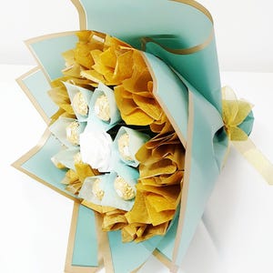 Chocolate Bouquet: Ferrero Rocher & Lindt Gift, Handmade Turquoise