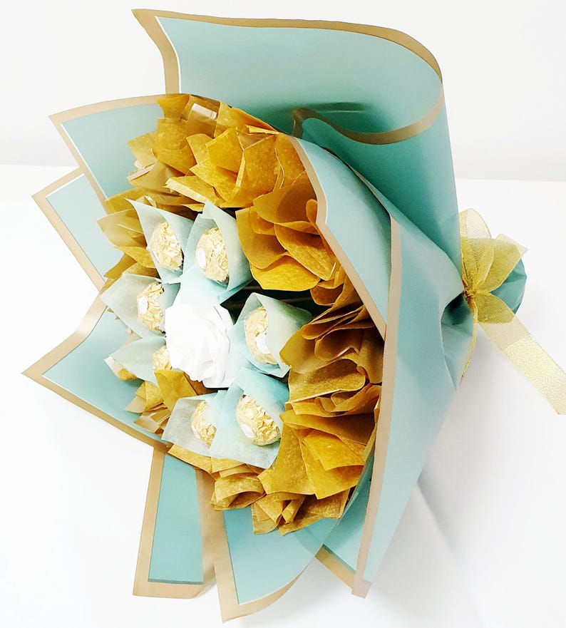Chocolate Bouquet: Ferrero Rocher & Lindt Gift, Handmade Turquoise