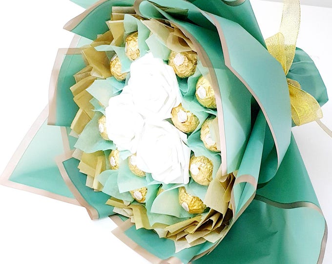 Chocolate Bouquet: Ferrero Rocher & Lindt Chocolates with Artificial Roses