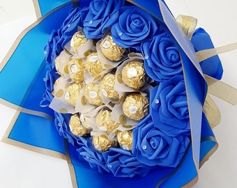 Ferraro,Lindt Chocolate & Flower Bouquet. Gift for girlfriend/boyfriend. Birthday, Anniversery, Thank you,Eid, Mother's day, chocolate Gift