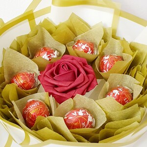 Chocolate Bouquet: Ferrero Rocher & Lindt Gift, Handmade Burgundy,White &Gold