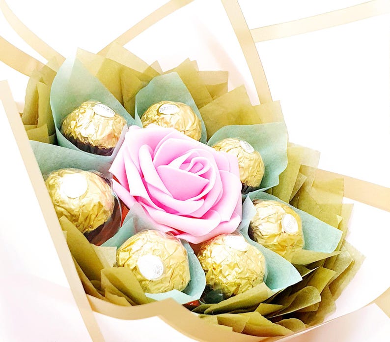 Chocolate Bouquet: Ferrero Rocher & Lindt Gift, Handmade Pink