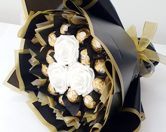 Regalo bouquet di compleanno, congratulazioni, anniversario, Capodanno, grazie, felice Ramadan, Eid o qualsiasi occasione Ferrero, bouquet di cioccolato Lindt