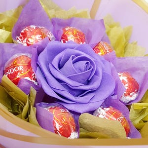 Chocolate Bouquet: Ferrero Rocher & Lindt Gift, Handmade Purple