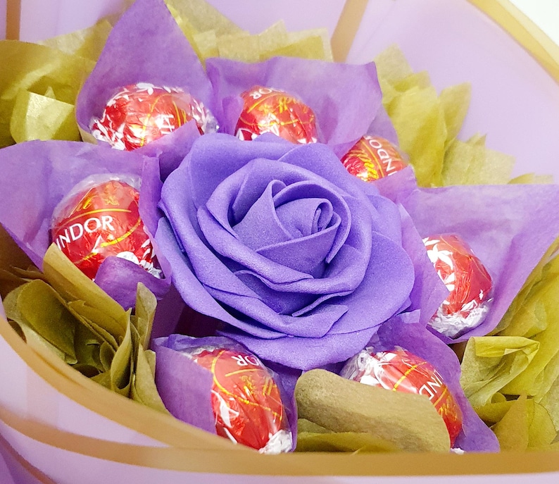 Chocolate Bouquet: Ferrero Rocher & Lindt Gift, Handmade Purple