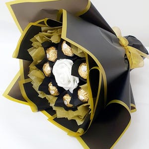 Chocolate Bouquet: Ferrero Rocher & Lindt Gift, Handmade Black & White