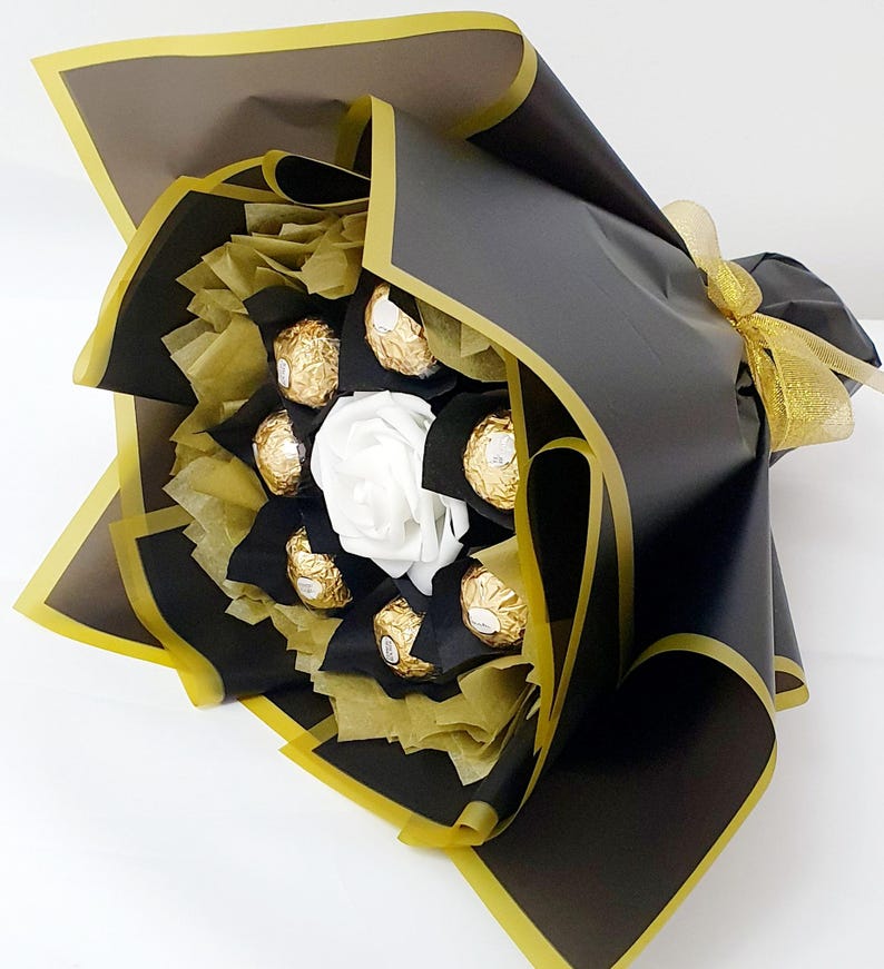 Chocolate Bouquet: Ferrero Rocher & Lindt Gift, Handmade Black & White