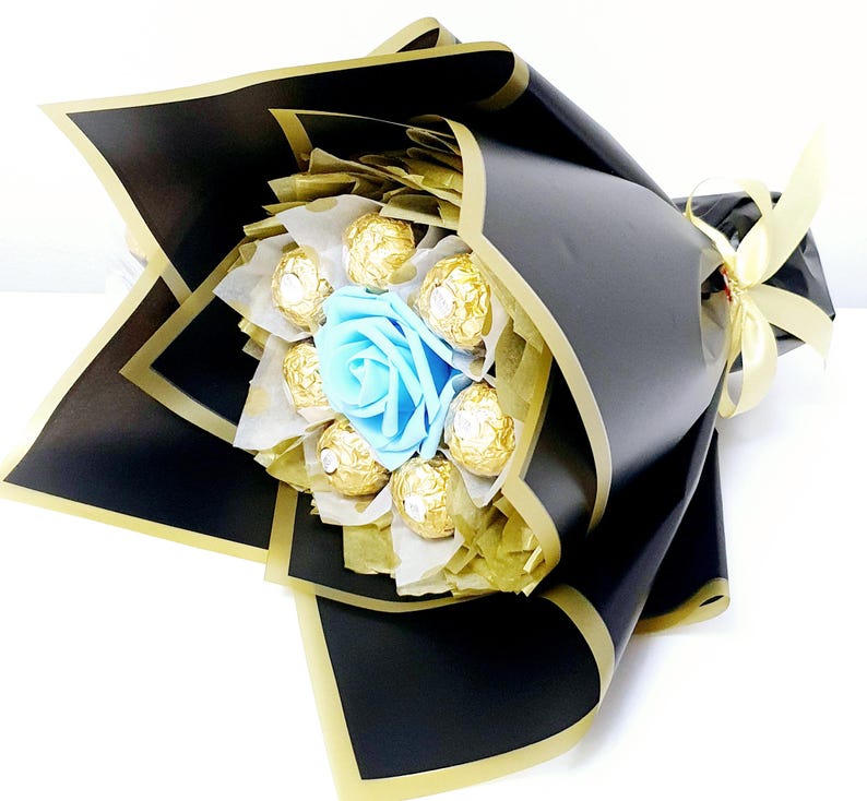 Chocolate Bouquet: Ferrero Rocher & Lindt Gift, Handmade Black and Blue