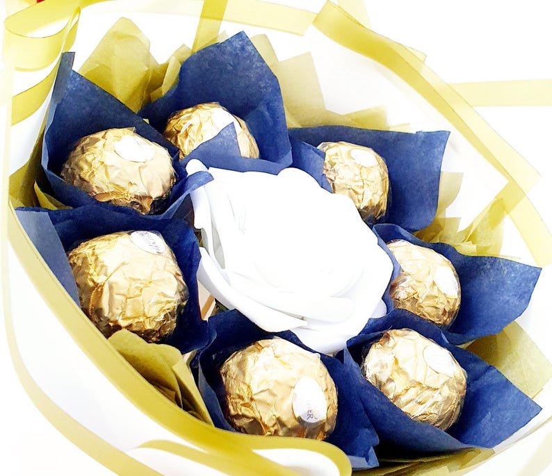 Chocolate Bouquet: Ferrero Rocher & Lindt Gift, Handmade White