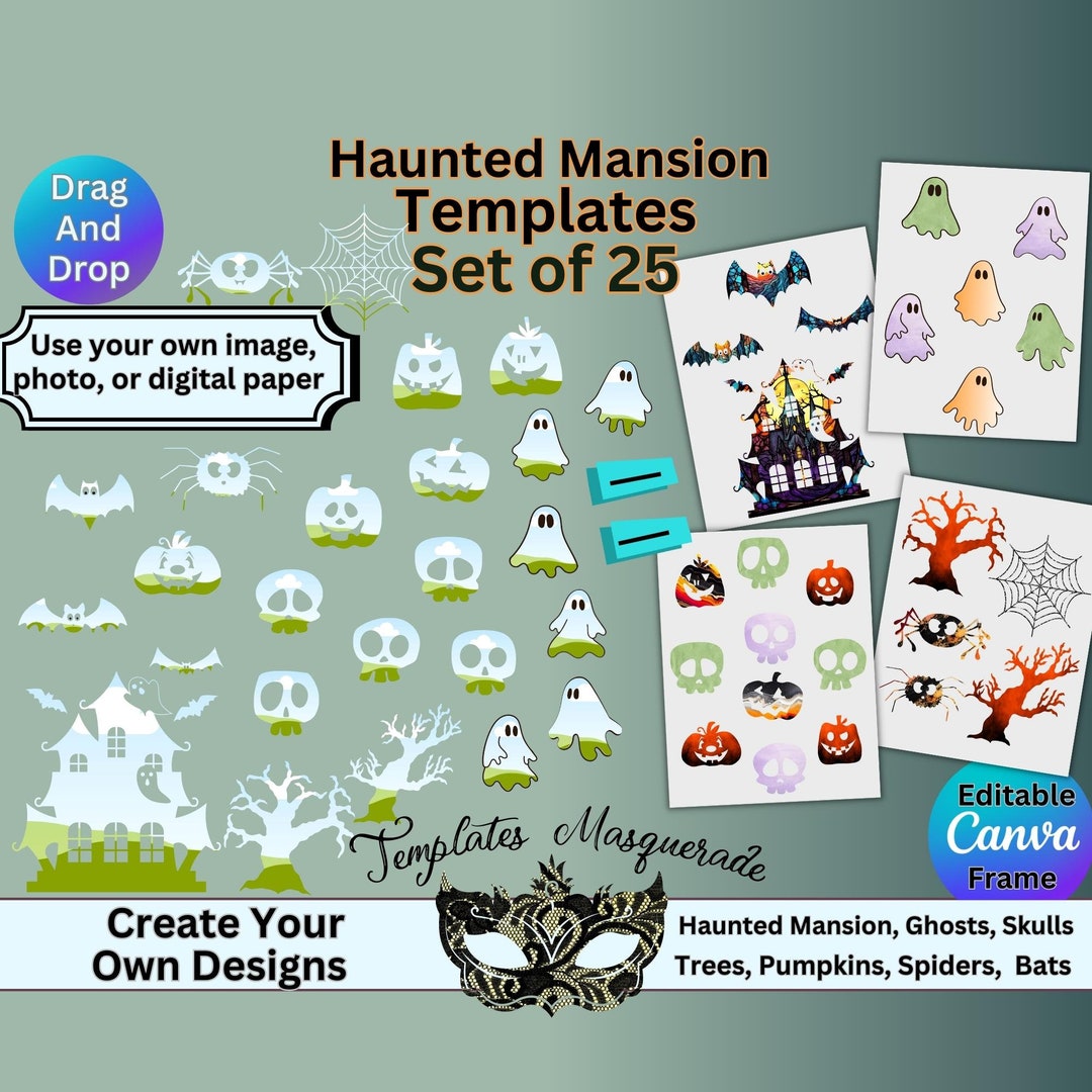 Ghosts, Pumpkins Editable Canva Frame Templates, Halloween Spiders ...