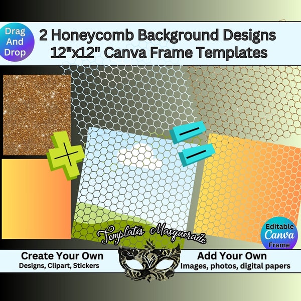 Honeycomb Beehive Paper Background, Editable Canva Templates Frames, Printable, Drag and Drop Fillable, DIY Paper Designs, Bee.
