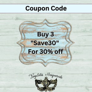 May include: A blue and brown wooden sign with the text "Buy 3 "Save30" For 30% off" in white text. The sign is surrounded by a gold glitter border.