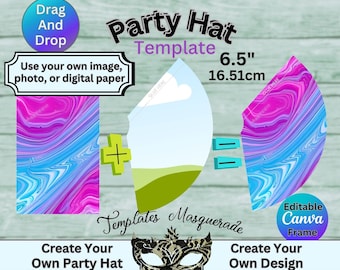 Party Hat Template, Editable Canva Frame, Drag and Drop, Digital, Birthday Party Hat, Printable Party Hat, Customizable Party Hat, DIY Party