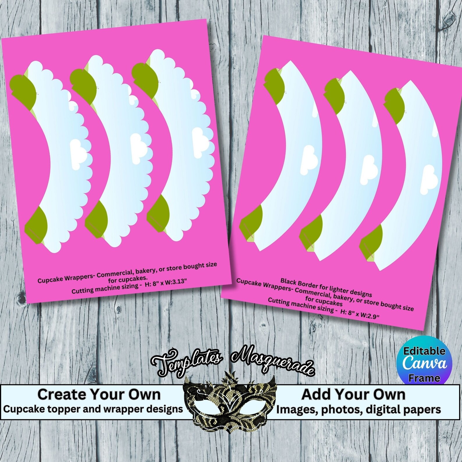 Cupcake Wrappers and Cupcake Toppers, Canva Template, Editable Template