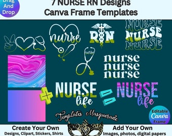 Nurse life Canva Editable Templates, Registered RN, Wavy Nurse, Printable, Drag and Drop Canva Frames, Clipart SVG PNG, fillable mockup.