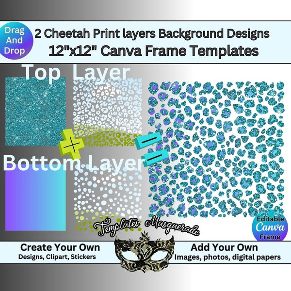 Cheetah Leopard Print Editable Canva Frame Template, Printable, Drag and Drop Fillable mock-up, Background Paper. DIY Designs, Jungle Safari