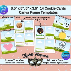 Editable Cookie Gift Cards Canva Frames Templates, Customizable, Fillable Mockups, Valentine Cookie Cards, Easter Cookie Cards, Treat Cards
