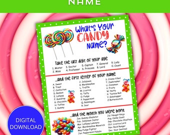 What's Your Candy Name Game with Name Tags + Sign, Party Game, Candy Bar Activity, Candy Party Name Generator