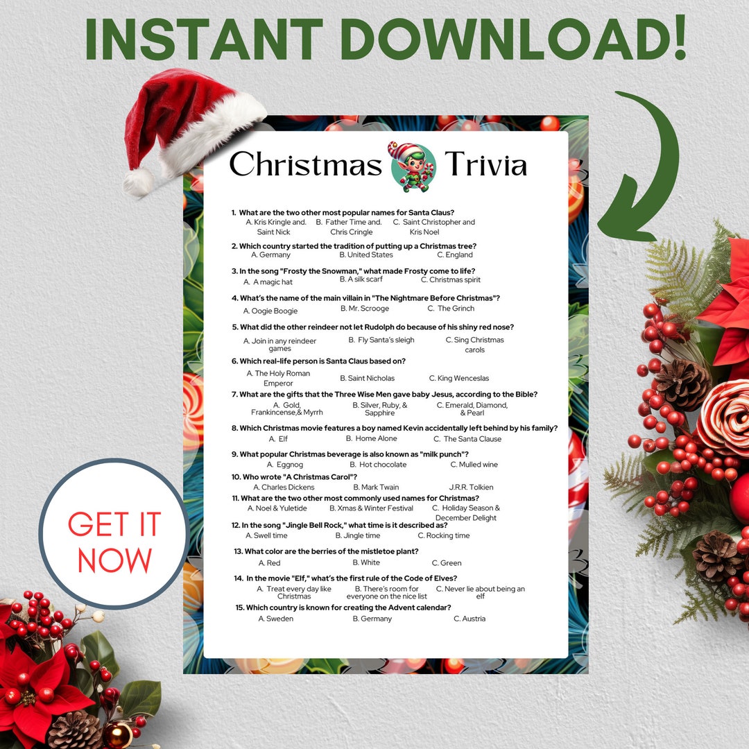 Christmas Trivia Game Christmas Party Game Holiday Trivia Game ...