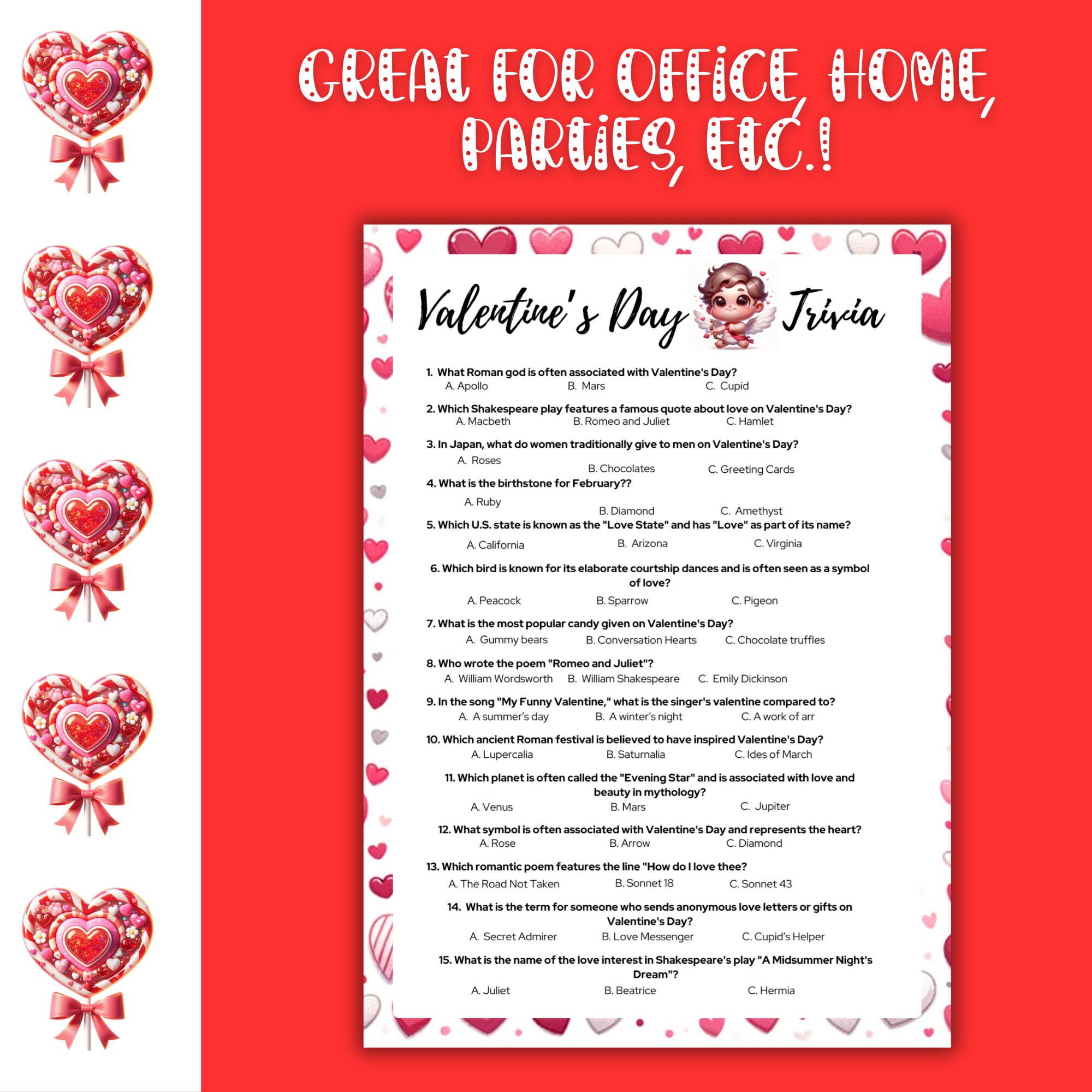 Valentine's Day Trivia Game Instant Download, Printable PDF With ...
