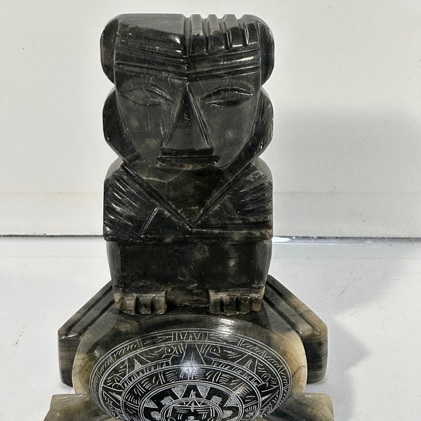 Carved Stone Cigar Ashtray with Tribal Figure
